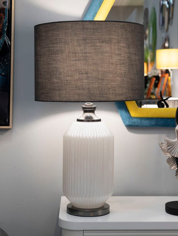 Lámpara de mesa Brighty Cristal Blanco pantalla Terciopelo Gris