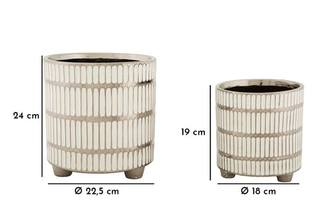 Ensemble de deux vases en céramique décorés argenté