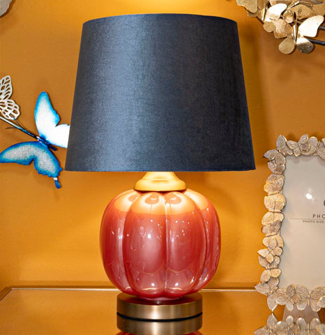 Lampe de table Hélène Verre Rouge abat-jour Velours Bleu