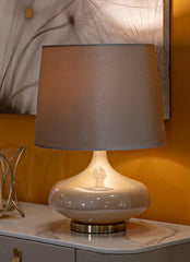 Lampe de table ronde Perly Verre Crème abat-jour Velours Crème