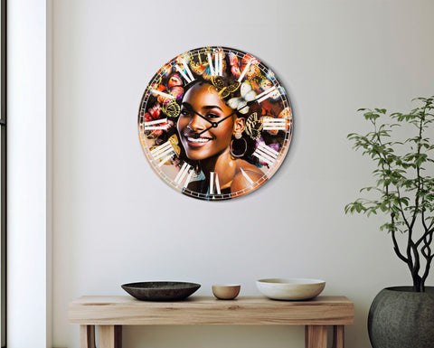 Horloge murale Kourt avec motif femme et papillons colorés
