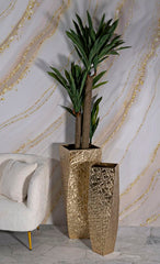 Support de vase carré en relief doré ensemble de 2 pièces