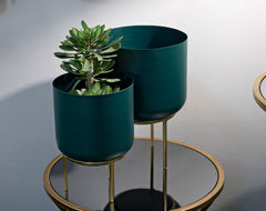 Support de vase ensemble de 2 pièces Vert base dorée