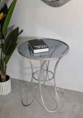 Table ronde Trixy Métal Argenté plateau Verre Trempé