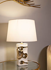 Lampe de table Florida Céramique Blanche et Dorée abat-jour Tissu Blanc