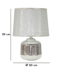 Lampe de table Lucina Céramique Blanche et Argentée Abat-jour Tissu Argenté
