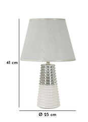 Lampe de table Candela céramique blanche et abat-jour tissu argenté