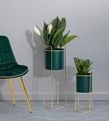 Support de vase ensemble 2 pcs Vert base Dorée