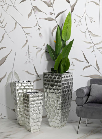 Support Vase Argy en Métal Argenté décorations en Relief Set de 3