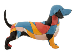 Sculpture chien teckel animée couleurs vives