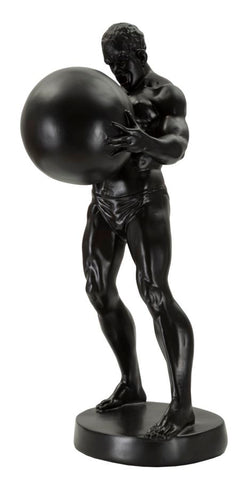 Statue homme athlétique portant un ballon finition noire