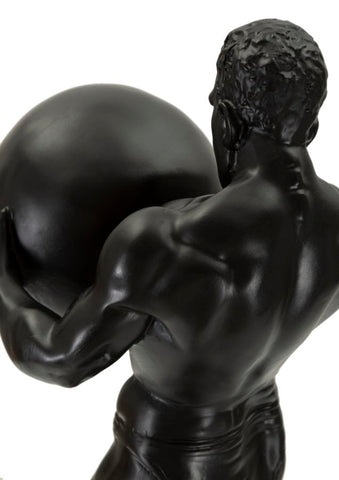 Statue homme athlétique portant un ballon finition noire