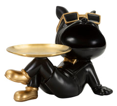 Statuette chien avec plateau doré et pieds Noir