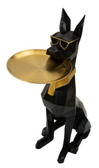 Statue de chien Pitbull Ory avec plateau doré