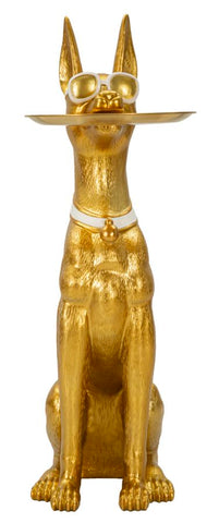 Statue de chien Pitbull dorée avec plateau