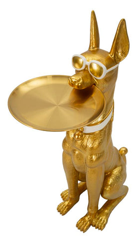 Statue de chien Pitbull dorée avec plateau