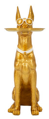 Statue chien pitbull dorée plateau porte-objets