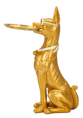 Statue chien pitbull dorée plateau porte-objets