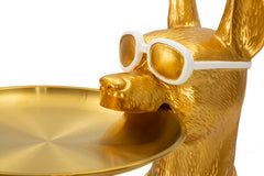 Statue chien pitbull dorée plateau porte-objets