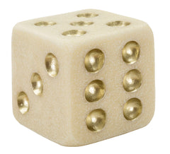 Dé de jeu en matière claire avec points dorés
