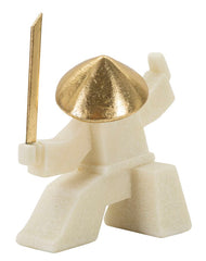 Statue de samouraï en résine beige détails dorés