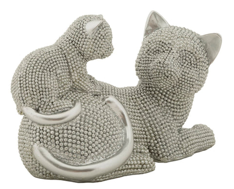 Estatua de Gata Madre con Cachorro Plateada