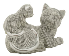 Statue Chat Mère avec Chiot Silver