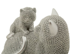 Statue Chat Mère avec Chiot Silver