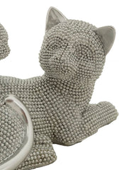Statue Chat Mère avec Chiot Silver
