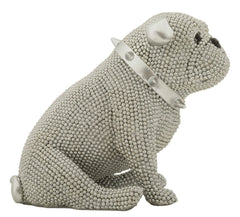 Statue Bouledogue Assis Diamants et Collier Argent