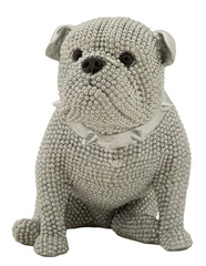 Statue Bouledogue Assis Diamants et Collier Argent
