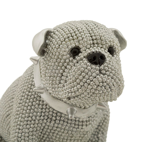 Estatua Bulldog Sentado Diamantes y Collar Plateado