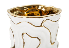 Vase en céramique blanche lignes dorées