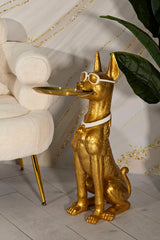 Statue chien pitbull dorée plateau porte-objets