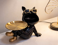 Statuette chien avec plateau doré et pieds Noir