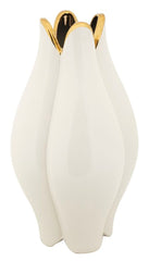 Vase en céramique blanche finitions dorées