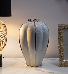 Vase céramique blanche finitions dorées