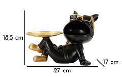Statuette chien avec plateau doré et pieds Noir