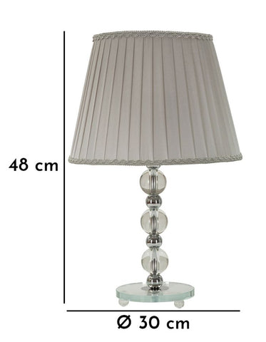 Lámpara de mesa Tolly de metal plateado y cristal con pantalla de tela gris