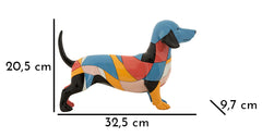 Sculpture chien teckel animée couleurs vives