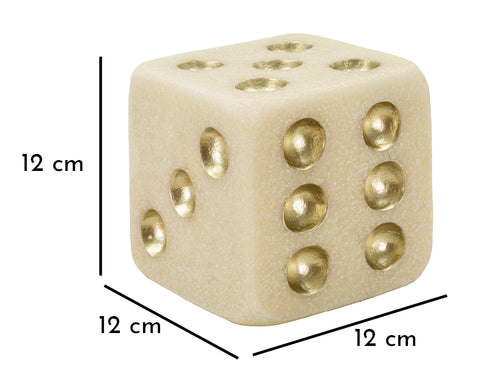 Dé de jeu en matière claire avec points dorés