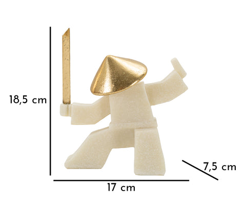 Statue de samouraï en résine beige détails dorés