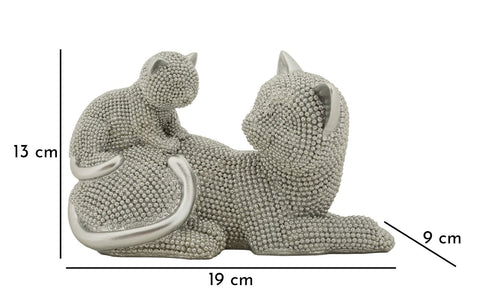 Estatua de Gata Madre con Cachorro Plateada