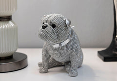 Statue Bouledogue Assis Diamants et Collier Argent