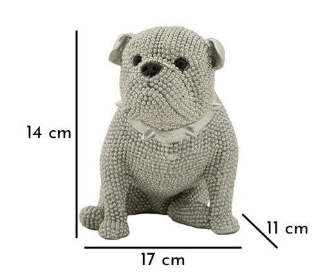 Estatua Bulldog Sentado Diamantes y Collar Plateado