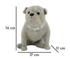 Statue Bouledogue Assis Diamants et Collier Argent