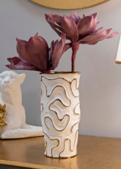 Vase en céramique blanche lignes dorées