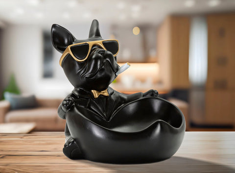 Statuette chien avec porte-objet Noir doré