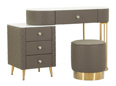 Bureau de lit Sharon Simili cuir Matelassé avec Pouf Métal Doré