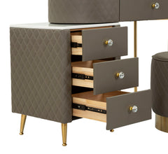 Bureau de lit Sharon Simili cuir Matelassé avec Pouf Métal Doré